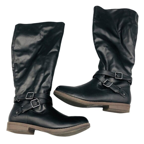 black mid calf boots zip up po#000602 1" heel buckles  size 8 READ - Picture 1 of 6